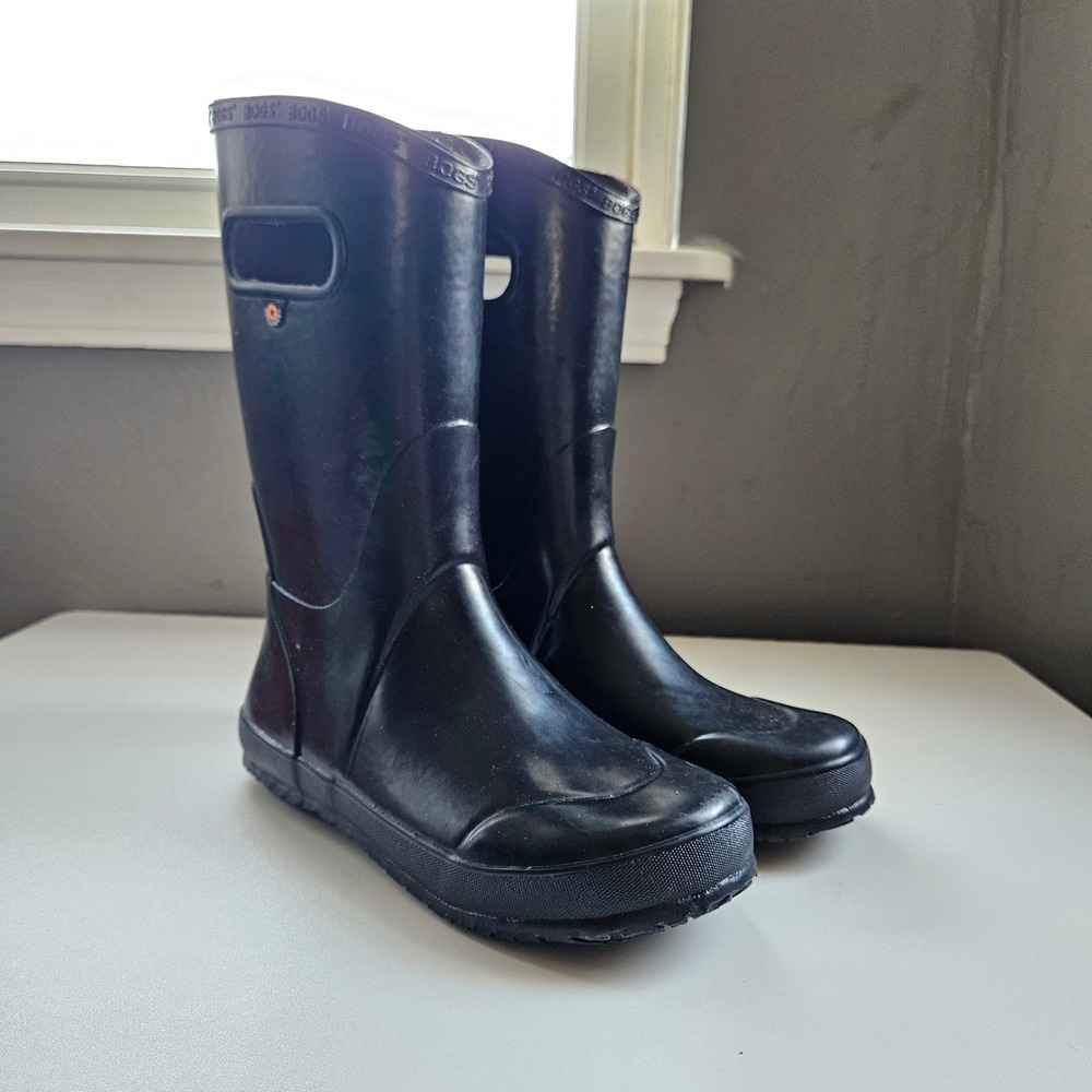 Bogs Kids Rainboot Winter Boots Black Waterproof Rubber Youth Size 4 Handle Snow